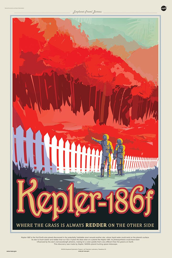 Retro Style Space Kepler 186F Where The Grass Is Redder Jigsaw Puzzle