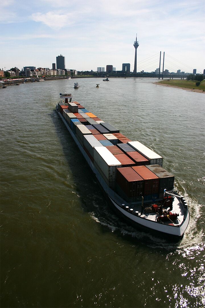 River Barges In Gridlock Painting Print Jigsaw Puzzle