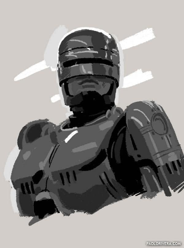 Robot Portrait Monochrome Print Poster