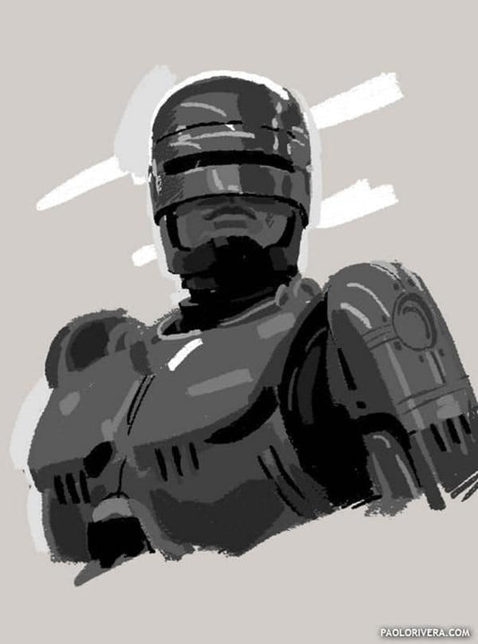 Robot Portrait Monochrome Print Poster