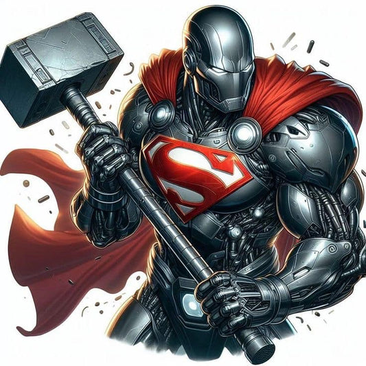 Robotic Superhero Hammer Print Poster
