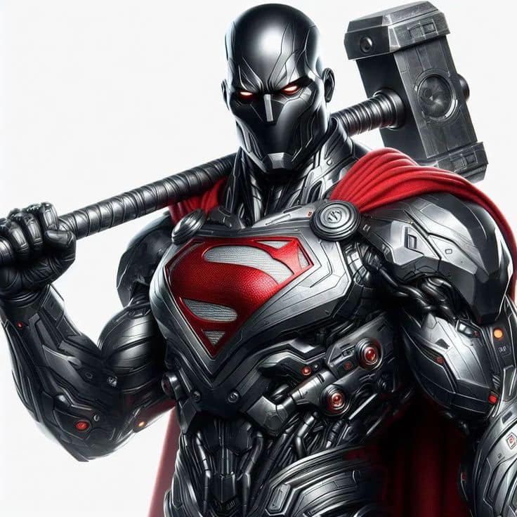 Robotic Superhero With Hammer Print Poster