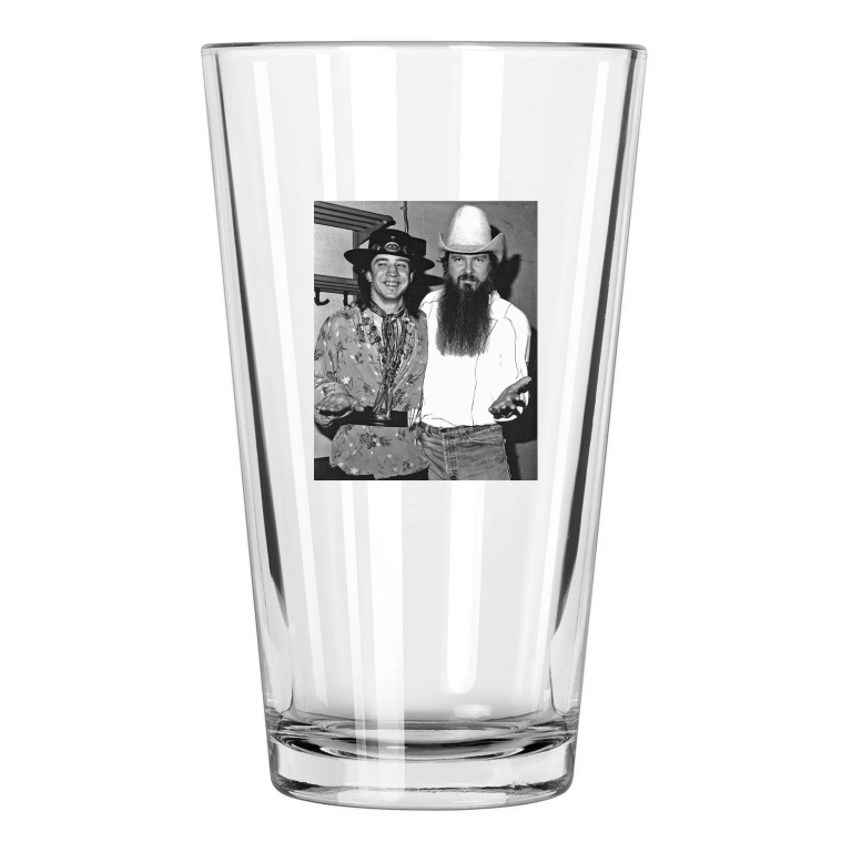 Rock Guitarists Stevie Ray Vaughan And Billy Gibbons Pint Beer Drinking Glass