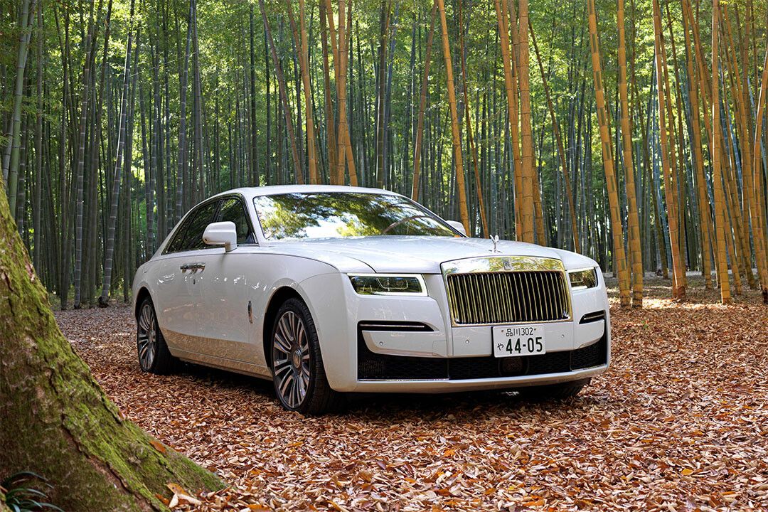 Rollsroyce Ghost Hd White Car High Trees Background Indoor Jigsaw Puzzle