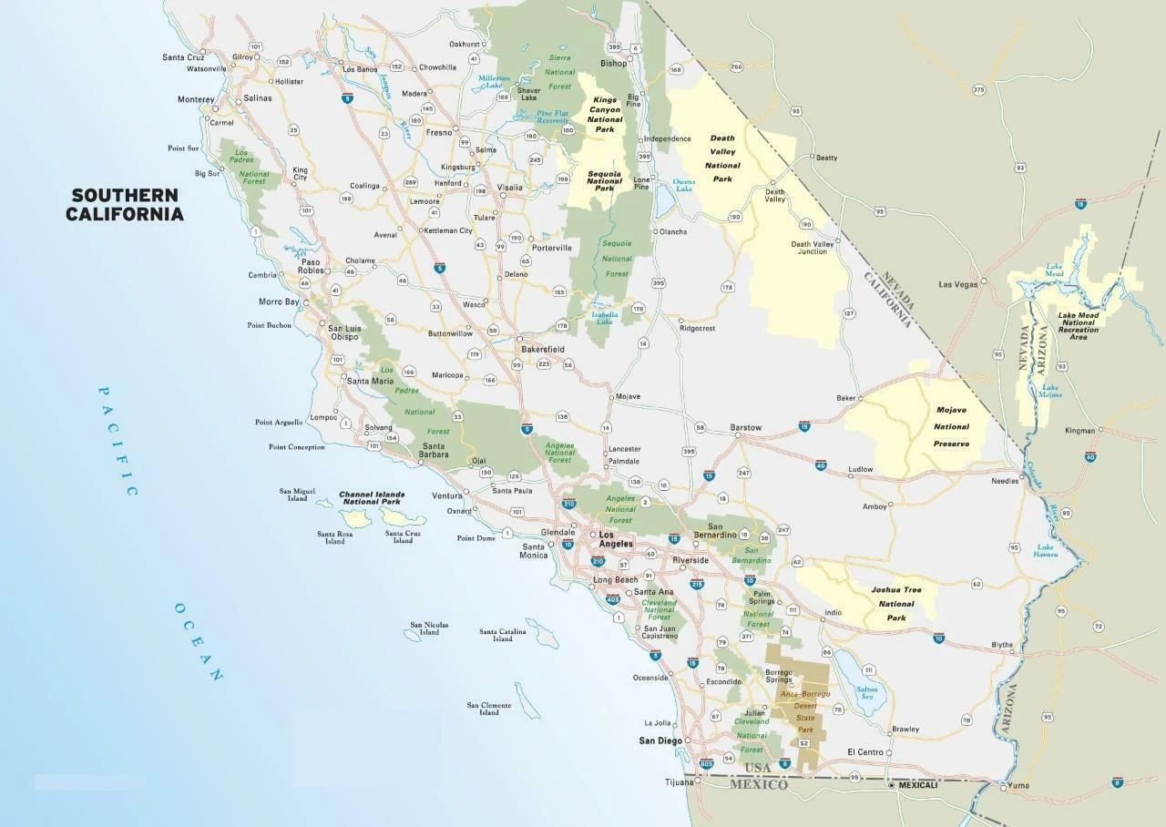 Southern California Road Map Poster Picture Photo Banner Los Angeles Pacific