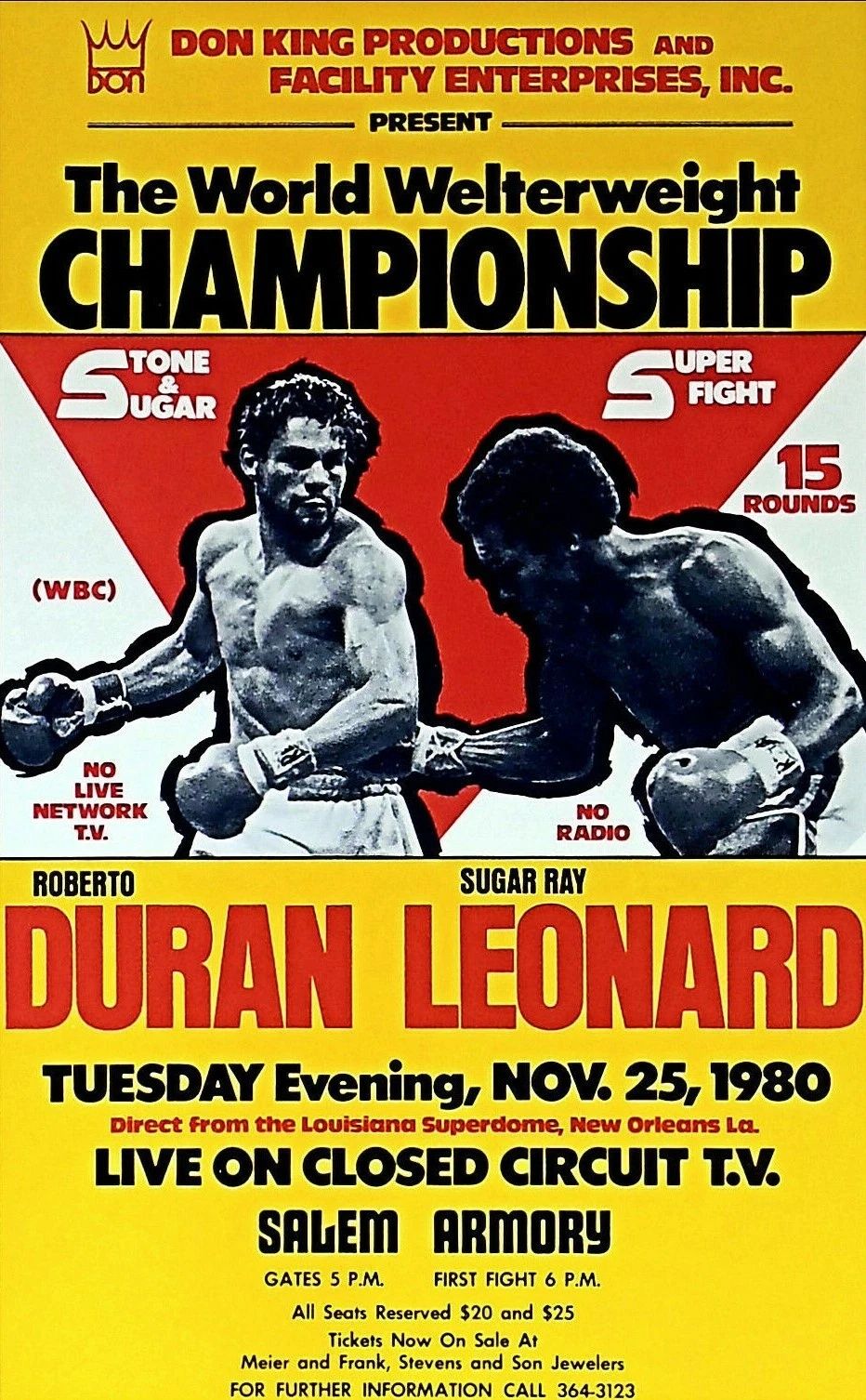 Sugar Ray Leonard Vs Roberto Duran Photo Boxing Poster Picture Don King