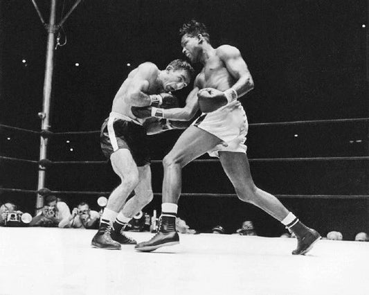 Sugar Ray Robinson Vs Carmen Basilio Glossy Photo '1957 Title Fight' Print
