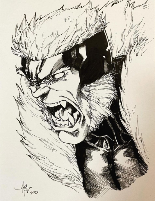 Sabretooth Roaring Sketch Art 8459 Print Poster