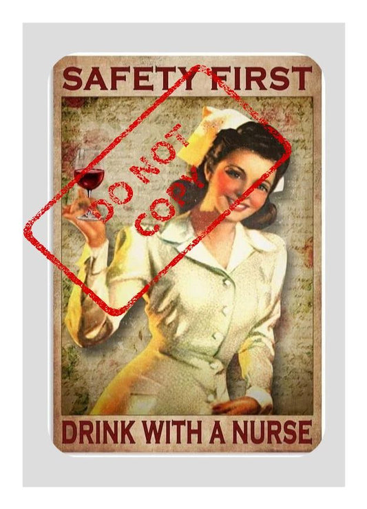 Safety First Drink With A Nurse Funny Retro Bar Wine