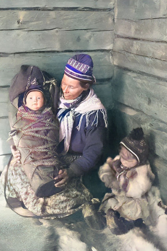Sami Woman & Her Baby Child Finland 1917 Colorized Keychain Keychain