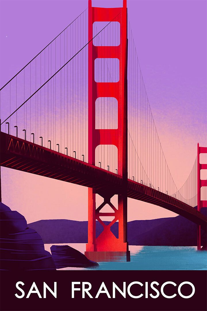 San Francisco Bridge Vintage Travel Painting Jigsaw Puzzle