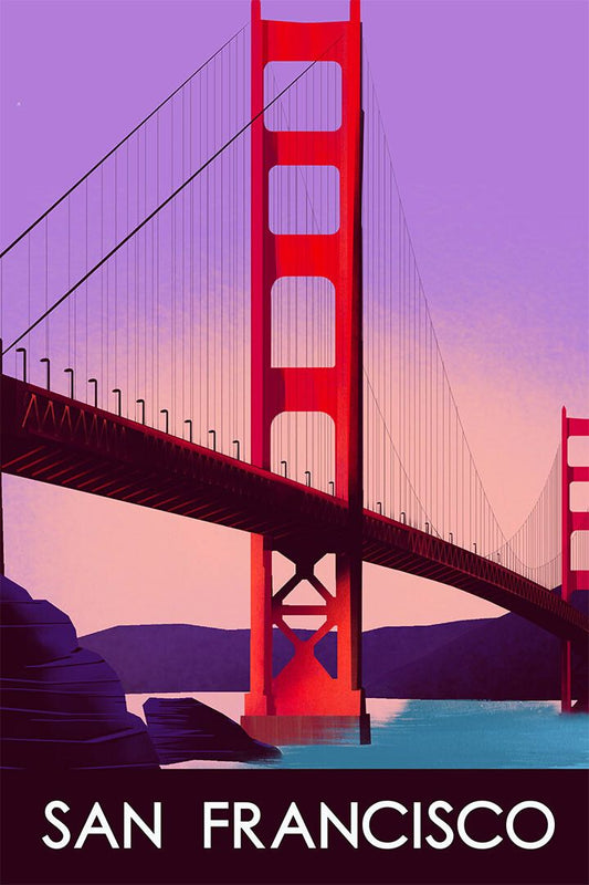 San Francisco Bridge Vintage Travel Painting Jigsaw Puzzle