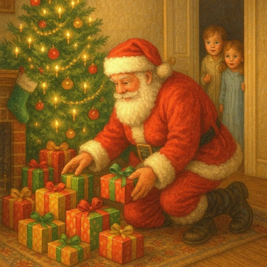 Santa Claus Delivering Presents Art Poster Christmas