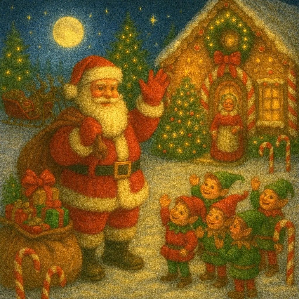 Santa Claus Says Goodbye On Christmas Eve Art Magnet Christmas