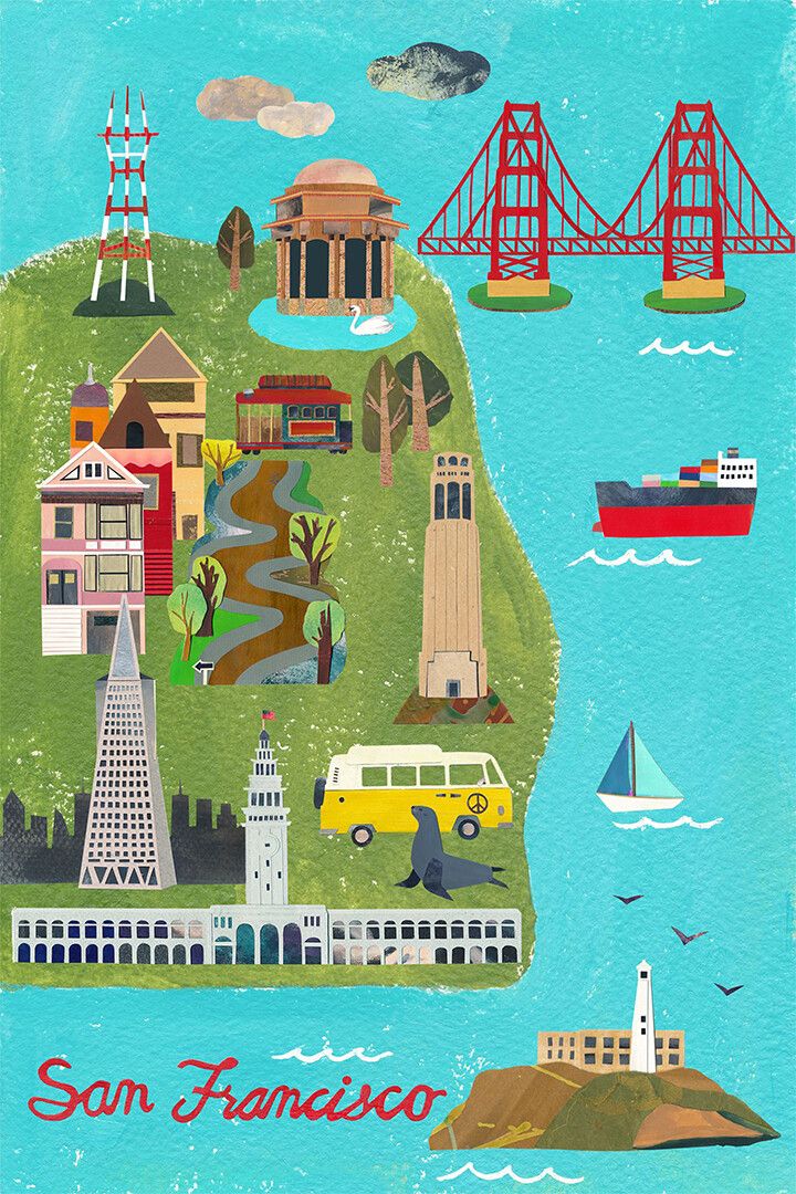 Santa Cruz California Illustrated Map Art Print Decor Jigsaw Puzzle