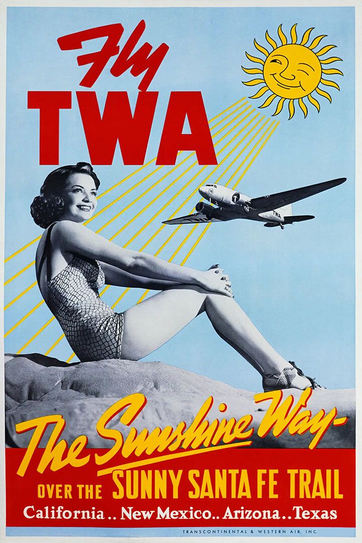 Santa Fe Trail Fly Twa Vintage Airline Travel Jigsaw Puzzle