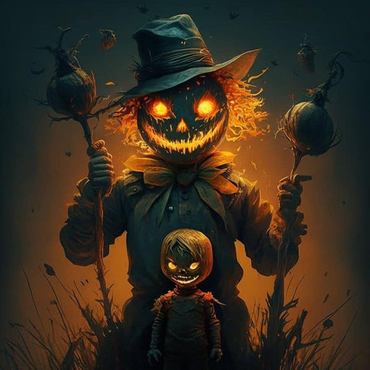 Scarecrow Halloween Theme With Child Print Poster