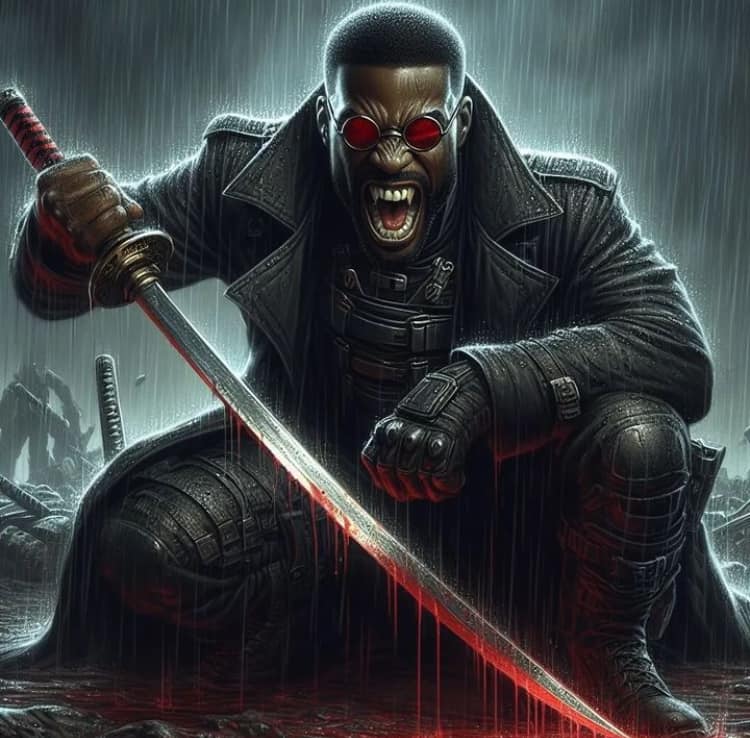 Sci Fi Hero With Sword Rainy Background Print Poster