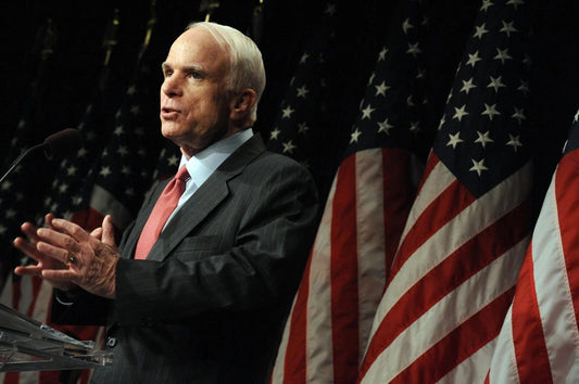 Senator John Mccain With Us Flags Magnet Picture Magnet Print