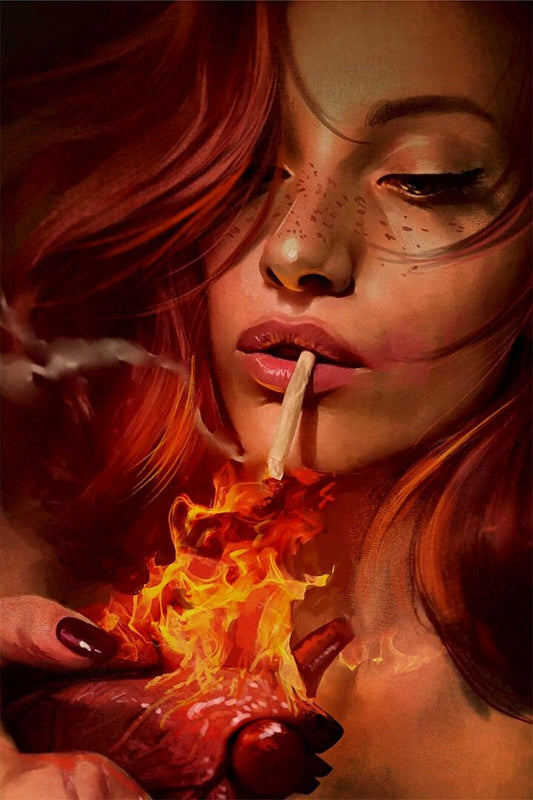 Sexy Tattoo Smoking Woman Cartoon Painting Print Jigsaw Puzzle
