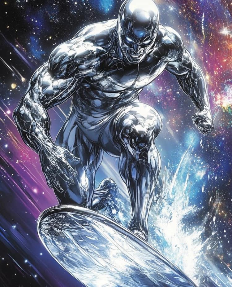 Silver Surfing Hero Space Art Print Poster