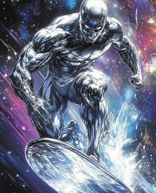 Silver Surfing Hero Space Art Print Poster