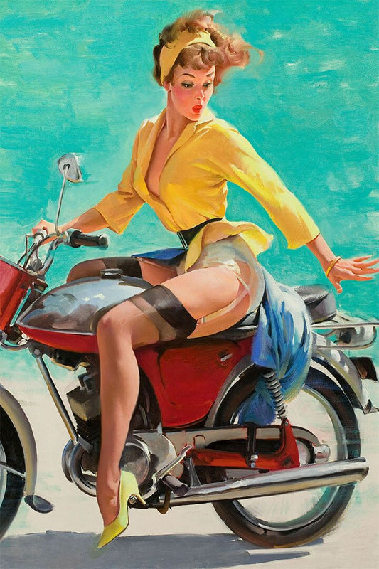 Skirting The Issue Vintage Style Pinup Motorcycle Jigsaw Puzzle