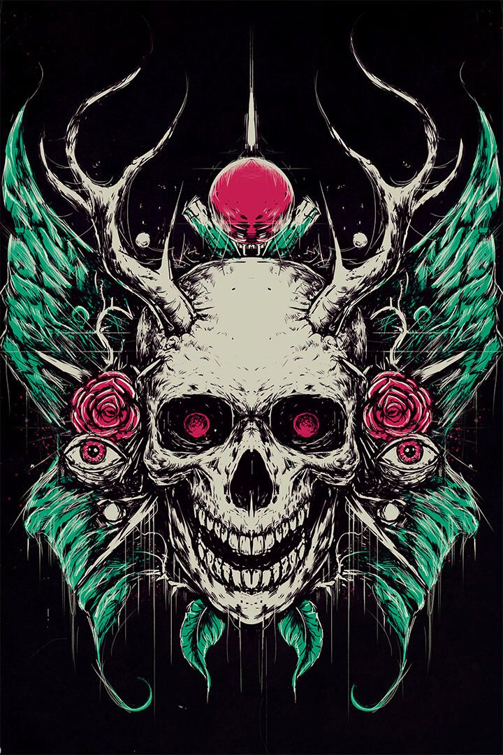 Skull Psychedelic Colorful Front View Print Jigsaw Puzzle