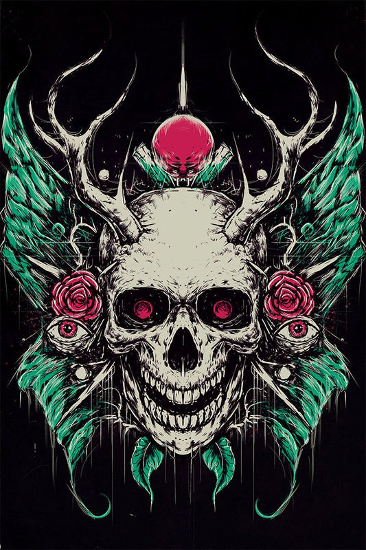 Skull Psychedelic Colorful Front View Print Jigsaw Puzzle