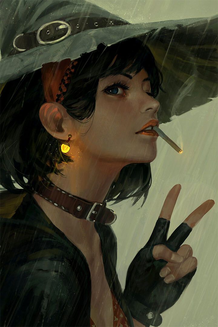 Smoking Attractive Girl Picture Painting Print Jigsaw Puzzle