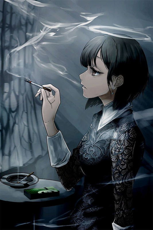 Smoking Beautiful Girl Black And White Painting Jigsaw Puzzle