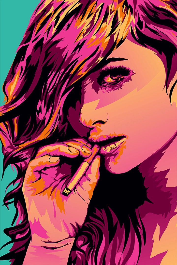 Smoking Girl Hot Color Picture Painting Print Jigsaw Puzzle