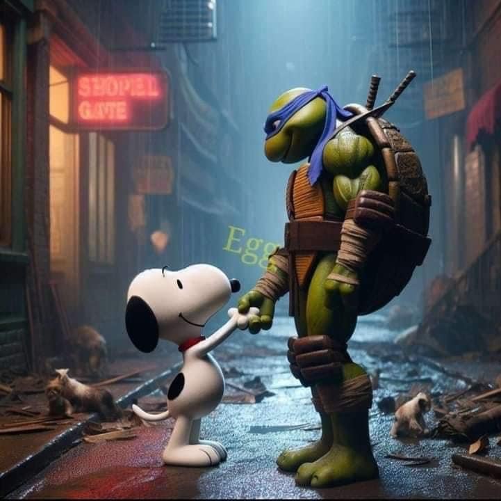Snoopy And Turtle Alley Encounter Print Poster