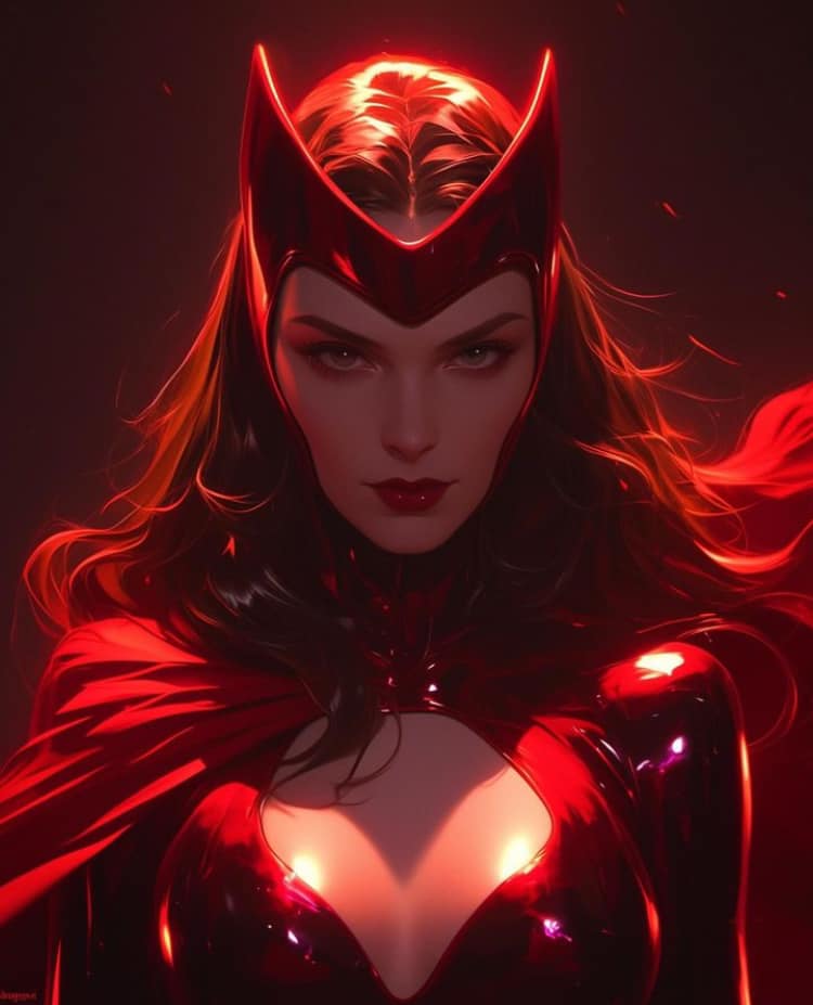 Sorceress Portrait Red Theme Print Poster