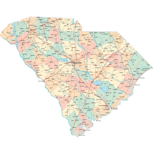 South Carolina State Road Map Poster Picture Photo Print Sc City Sumpter