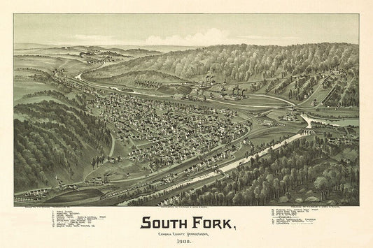 South Fork Pennsylvania 1900 Historic Panoramic Town Map Jigsaw Puzzle
