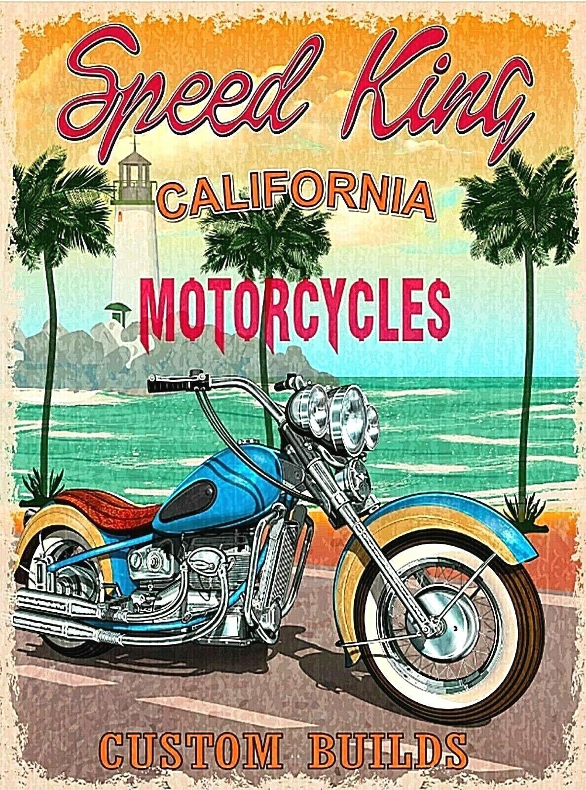Speed King California Motorcycles Beach Surf Retro Travel Art Poster Print