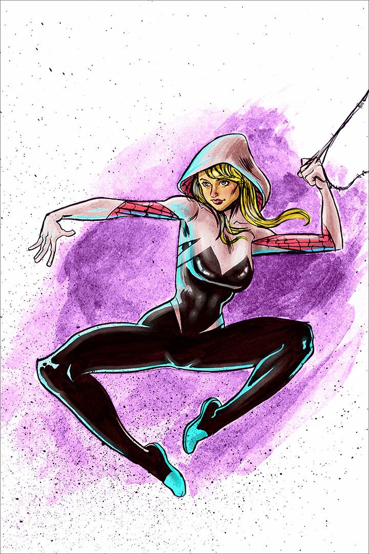 Spidergwen Gwen Stacy Jumping Comic Character Art Print Decor Jigsaw Puzzle