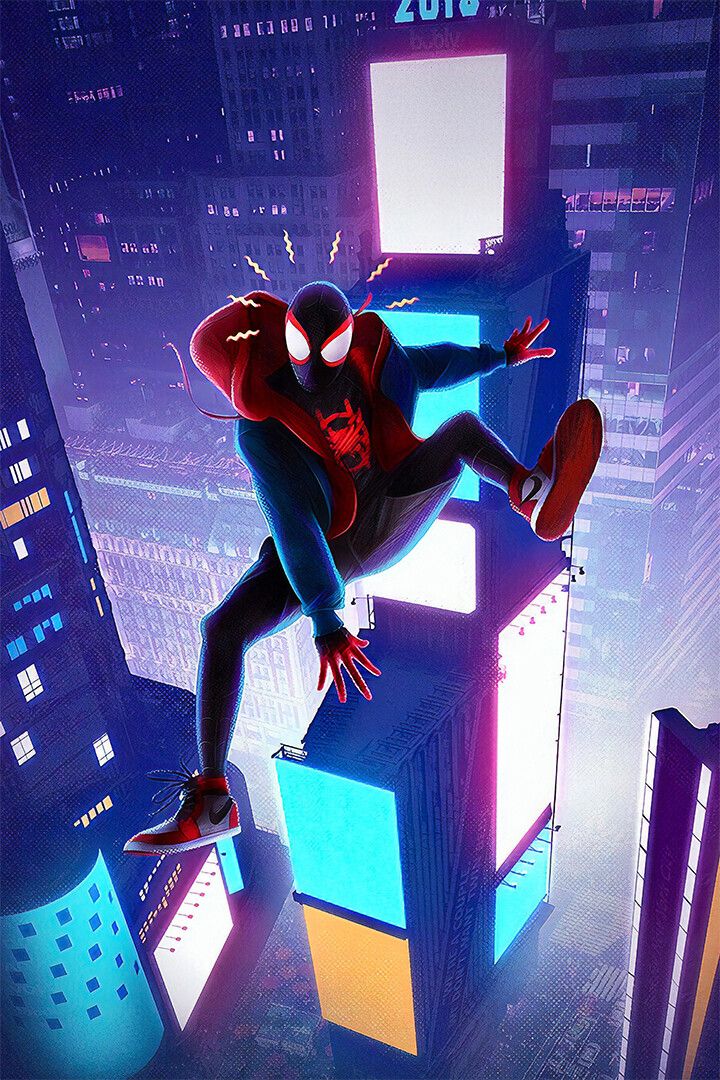 Spiderman And Spidergwen Neon Lights Decor Wall Art Jigsaw Puzzle