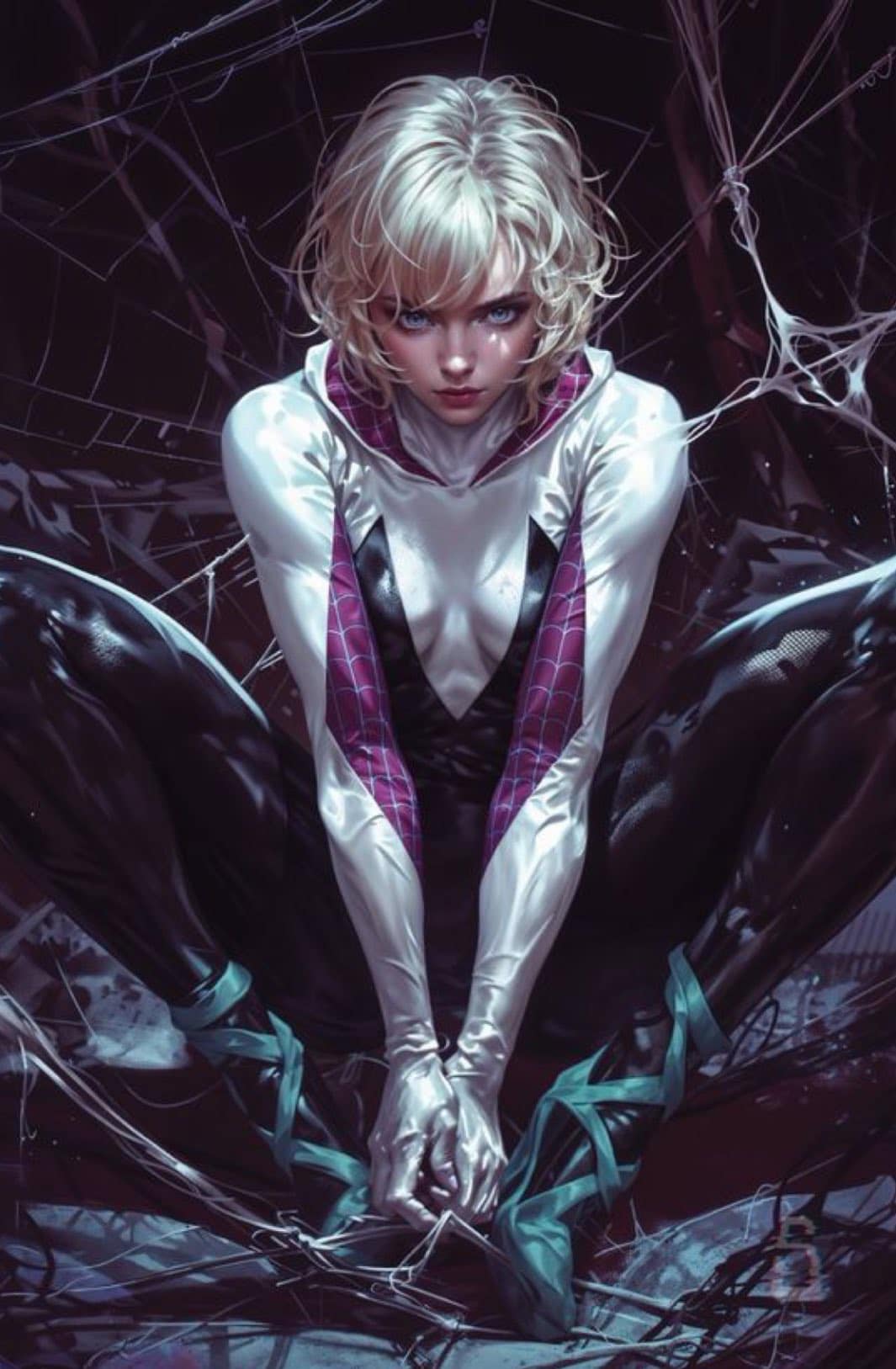 Spider Gwen Portrait In Web Print Poster