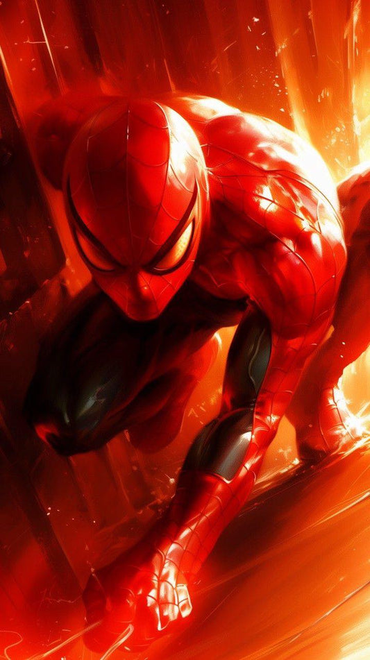 Spider Man Action Suit Red Orange Background Print Poster