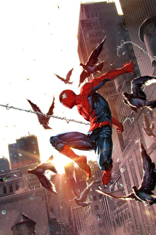 Spider Man Action Sunset Cityscape Print Poster