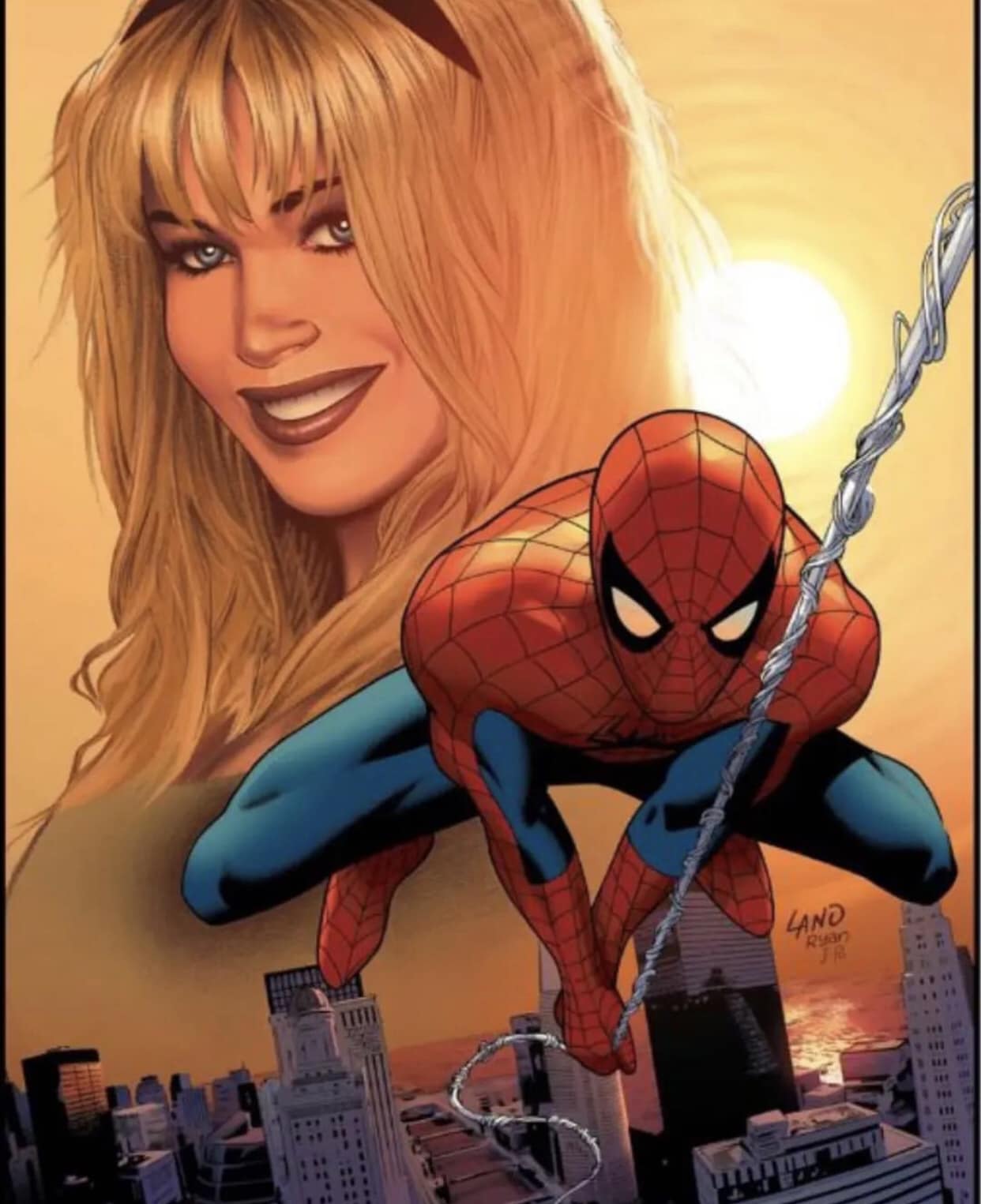 Spider Man And Blonde Woman Sunset Print Poster