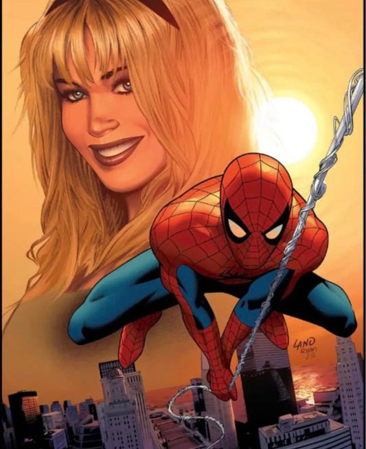 Spider Man And Blonde Woman Sunset Print Poster
