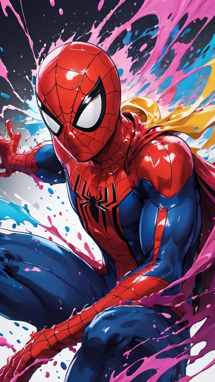 Spider Man Art Splash Action Print Poster