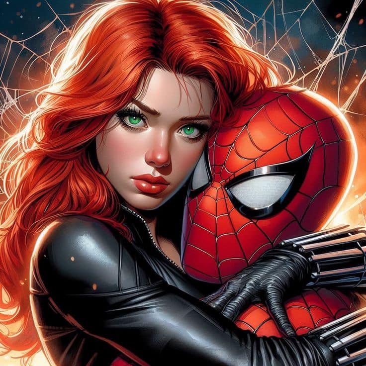 Spider Man Black Widow Embrace Print Poster