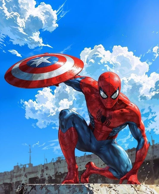 Spider Man Captain America Shield Action Art Print Poster