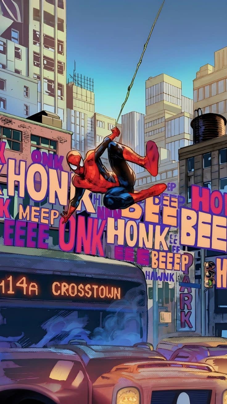Spider Man Cityscape Action (7) Print Poster