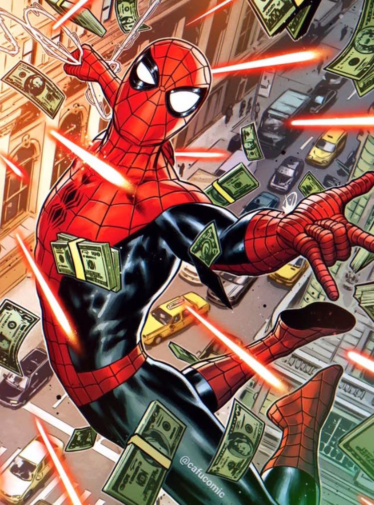 Spider Man Dynamic Action Money Falling Print Poster