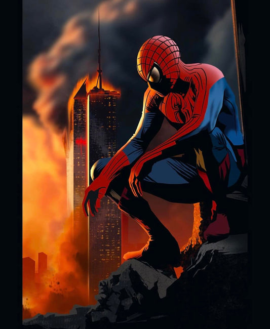 Spider Man Heroic Rescue Urban Dystopia Print Poster